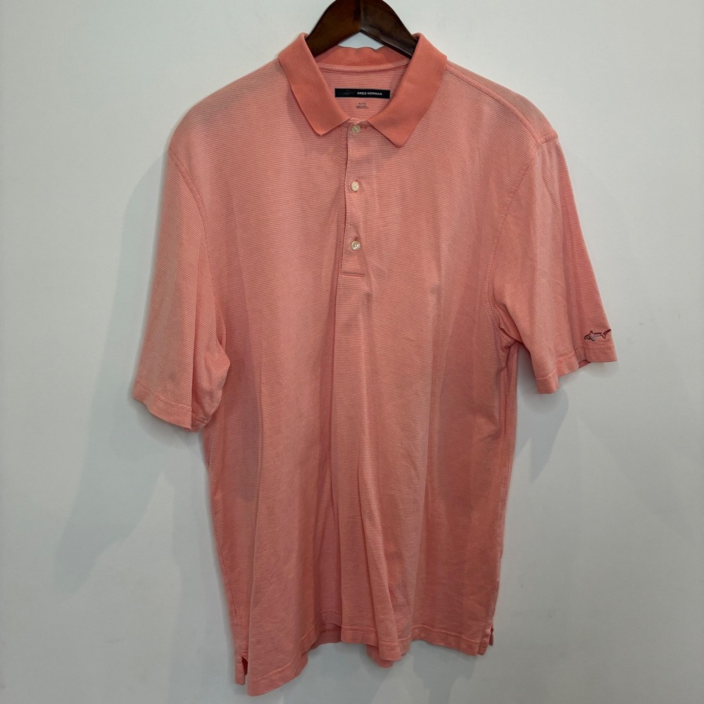 Greg Norman Mens XL Coral Orange Cotton Short Sleeve Shark Logo Polo Shirt